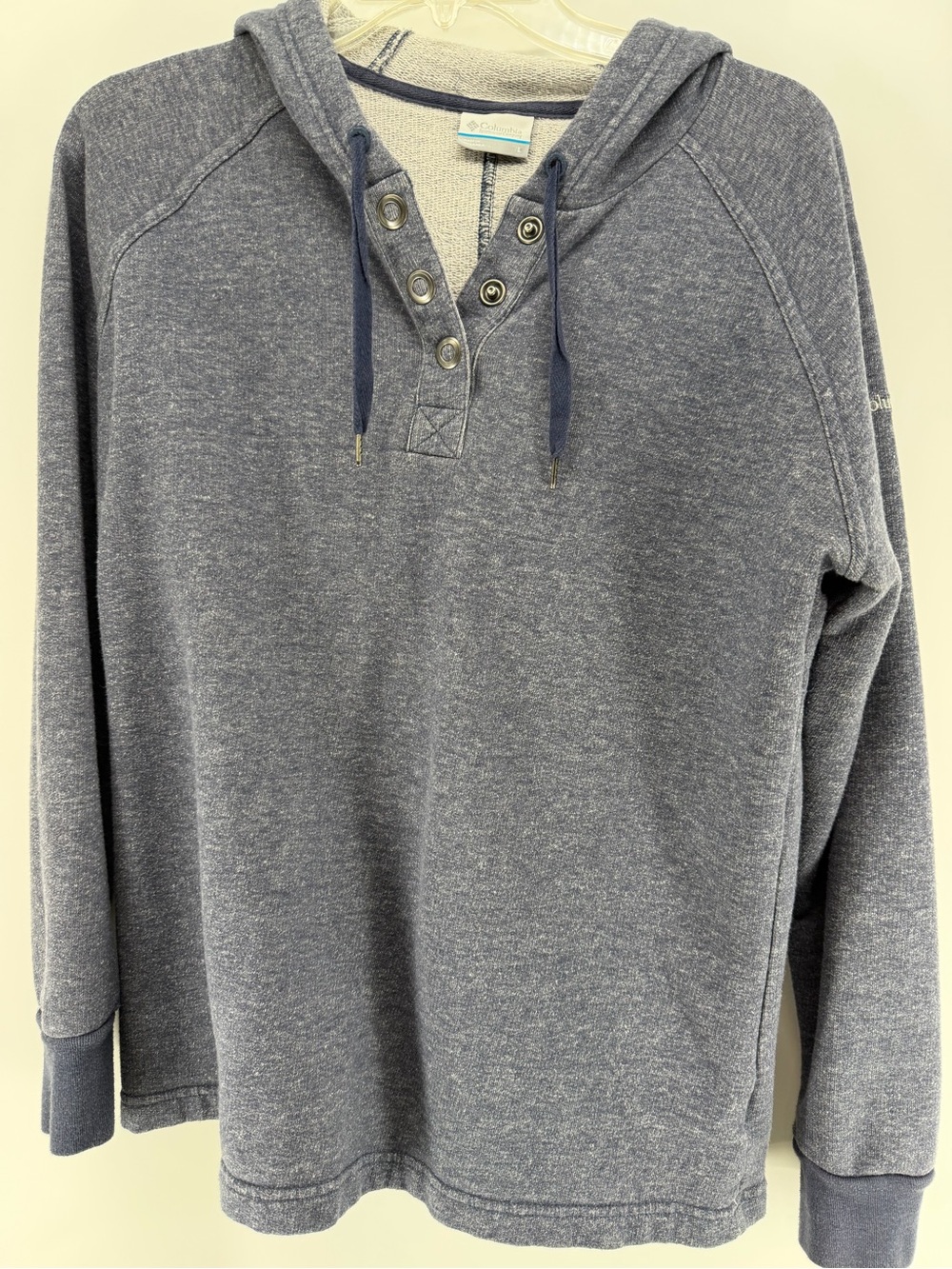 Columbia Womens Heather Blue Hooded Henley Pullover